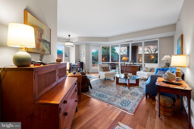 living room with hardwood / wood-style floors