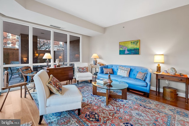 living room with hardwood / wood-style flooring