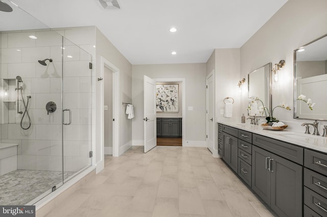 bathroom featuring vanity and walk in shower