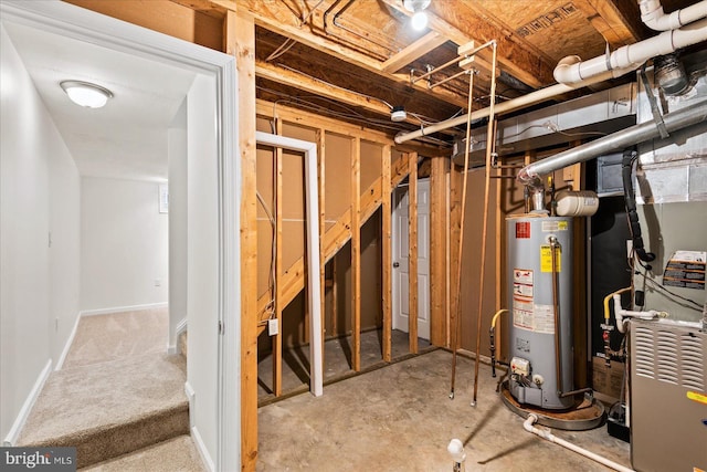 basement featuring gas water heater