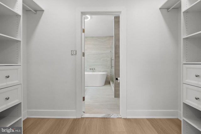 walk in closet featuring light wood-style flooring