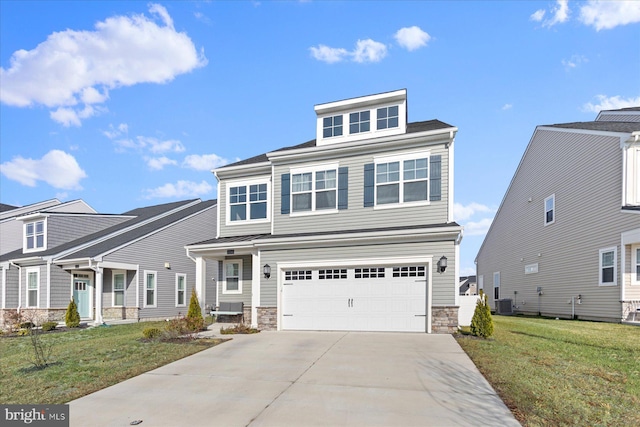 view of front facade with a front lawn and a garage