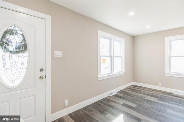 foyer entrance with hardwood / wood-style flooring