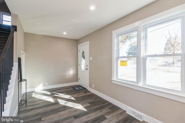 foyer with dark wood-type flooring