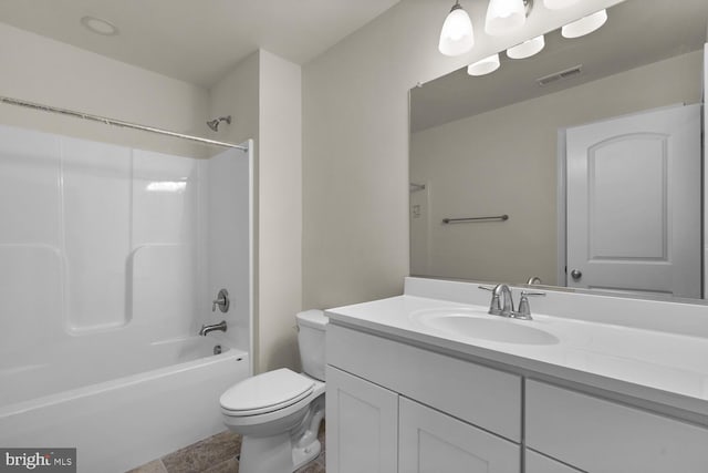 full bathroom featuring vanity, toilet, and washtub / shower combination