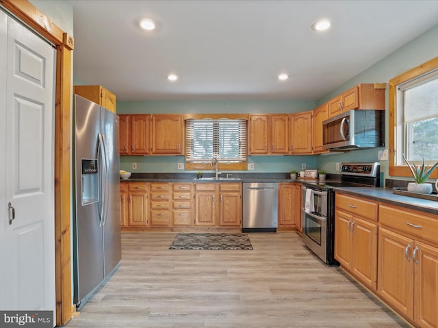 kitchen featuring sink, light wood-type flooring, and stainless steel appliances