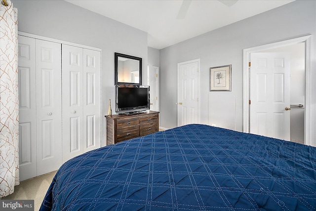 bedroom with carpet flooring and ceiling fan