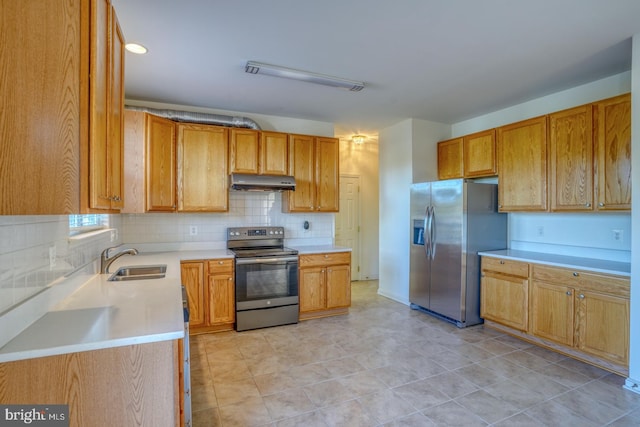 kitchen featuring decorative backsplash, sink, and appliances with stainless steel finishes