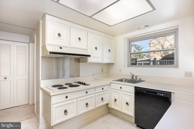 kitchen featuring sink, white electric cooktop, white cabinets, and dishwasher