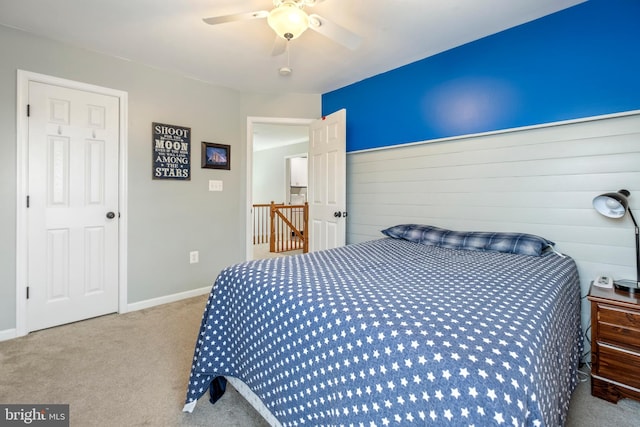 bedroom with carpet floors and ceiling fan