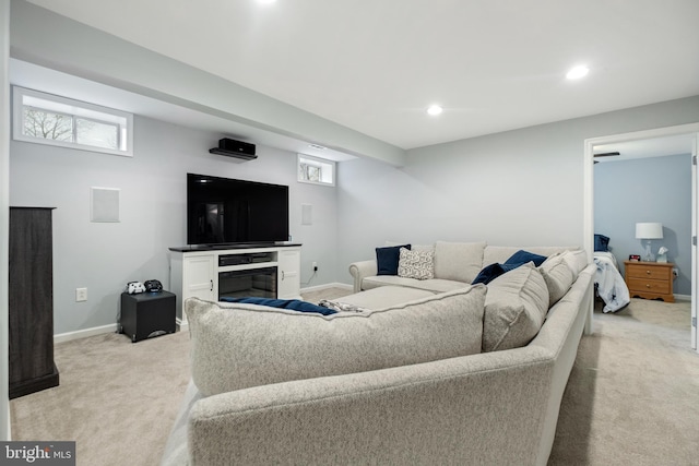 living room with light carpet