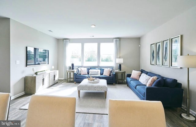 living room with light hardwood / wood-style floors