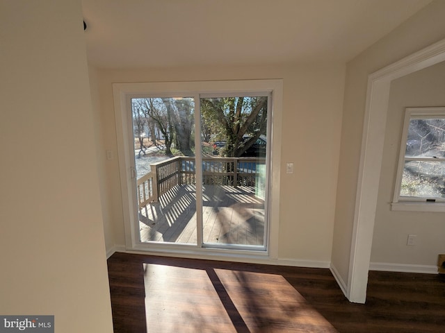 doorway to outside with dark hardwood / wood-style floors and a healthy amount of sunlight