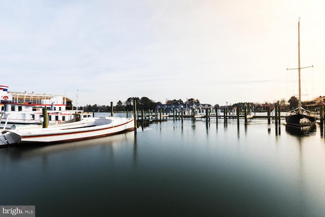 property view of water with a boat dock