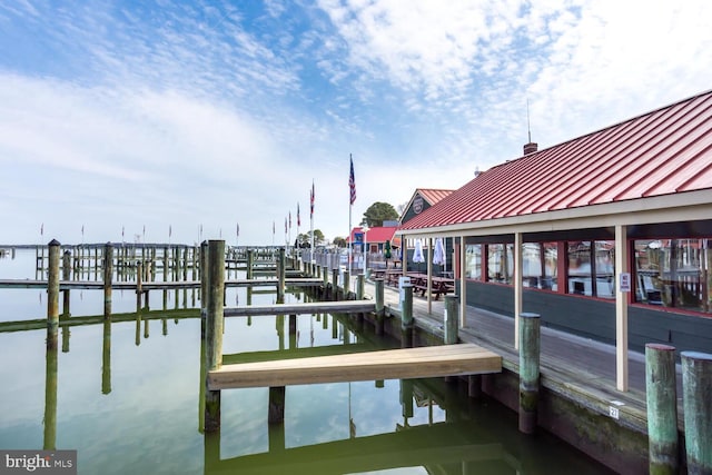 dock area with a water view