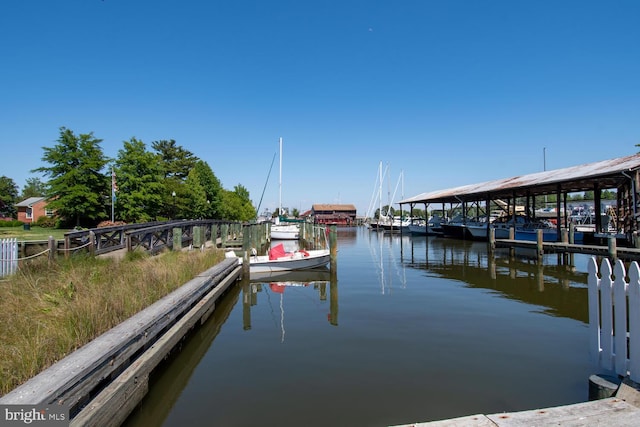 view of dock featuring a water view