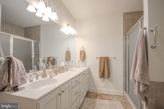 bathroom featuring vanity and walk in shower