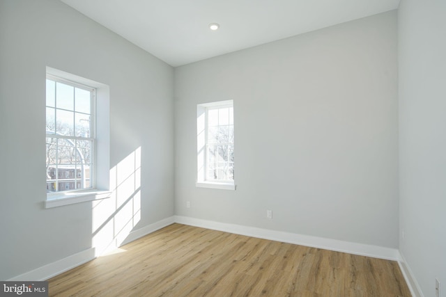 spare room featuring light wood-type flooring and a wealth of natural light