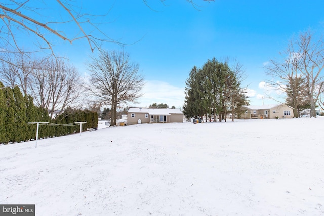 view of yard layered in snow