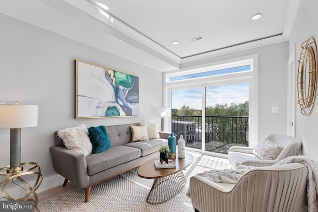 living room with hardwood / wood-style flooring