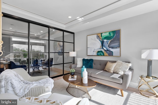 living room with hardwood / wood-style flooring