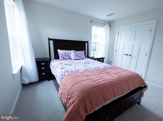 carpeted bedroom featuring a closet