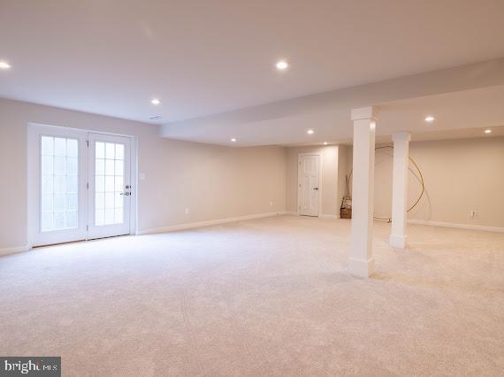 basement with light carpet