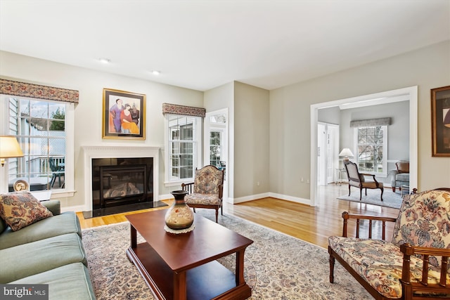 living room with light hardwood / wood-style flooring