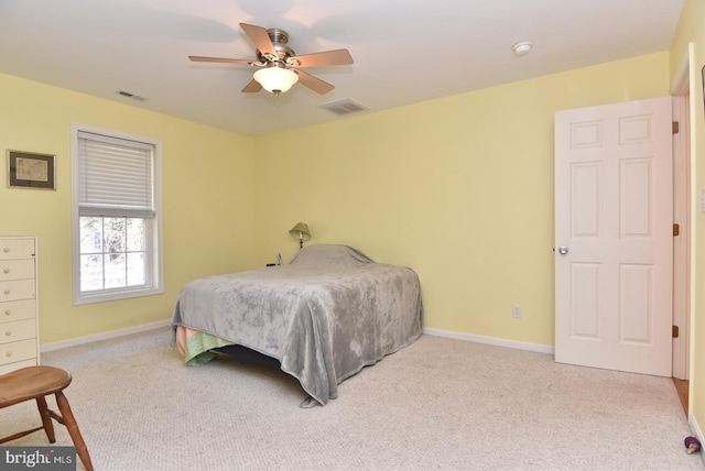 bedroom featuring ceiling fan and carpet floors