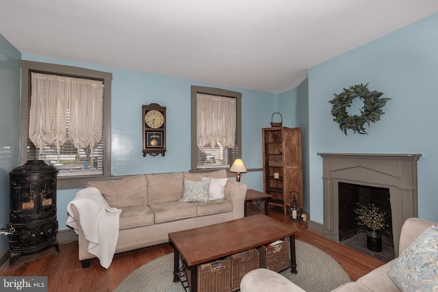 living room with hardwood / wood-style floors