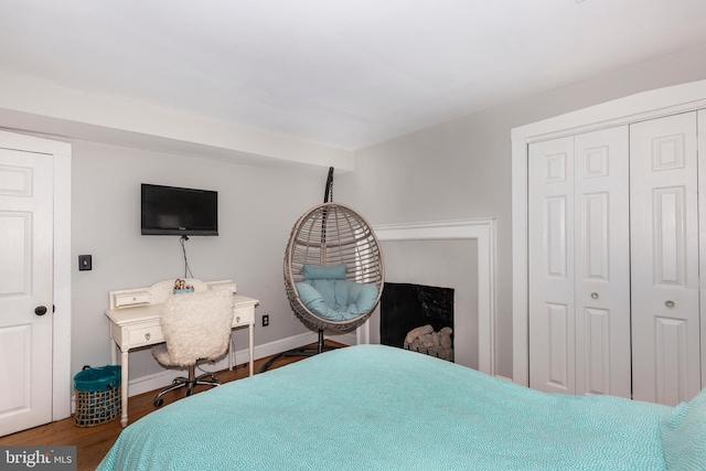 bedroom with a closet and wood-type flooring