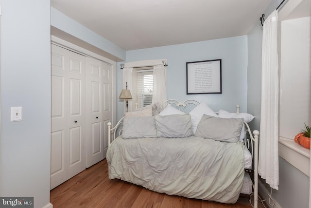 bedroom featuring a closet and wood-type flooring