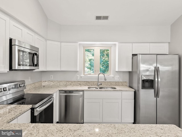 kitchen with white cabinets, stainless steel appliances, and sink