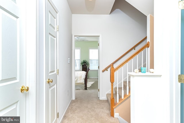 hallway with light carpet