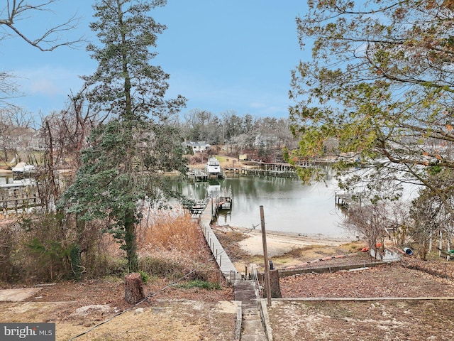 view of dock with a water view