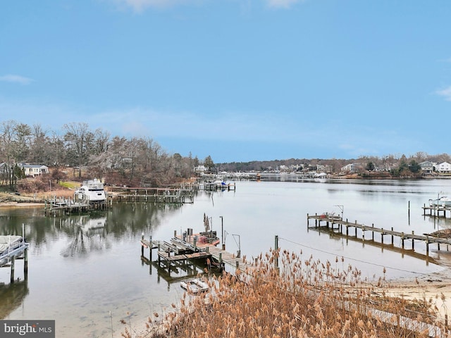 view of dock with a water view