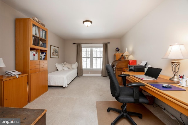 office space with light colored carpet