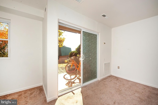 doorway with plenty of natural light and carpet floors