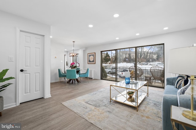 living room with light wood-type flooring