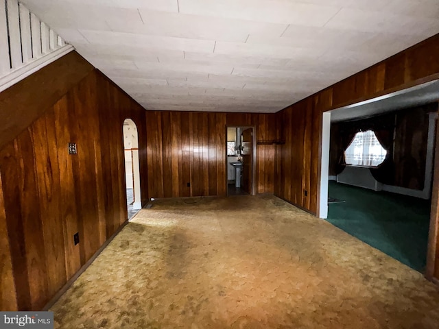 interior space featuring wood walls