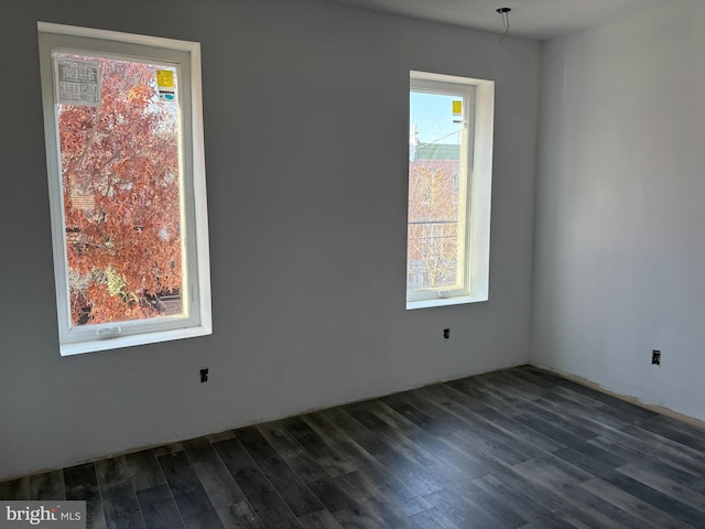 spare room featuring dark hardwood / wood-style floors and plenty of natural light