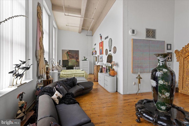 living room with hardwood / wood-style floors and a healthy amount of sunlight