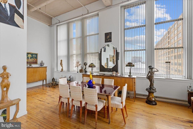 dining room featuring light hardwood / wood-style floors and a baseboard heating unit