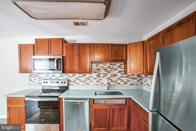 kitchen featuring backsplash, stainless steel appliances, and sink