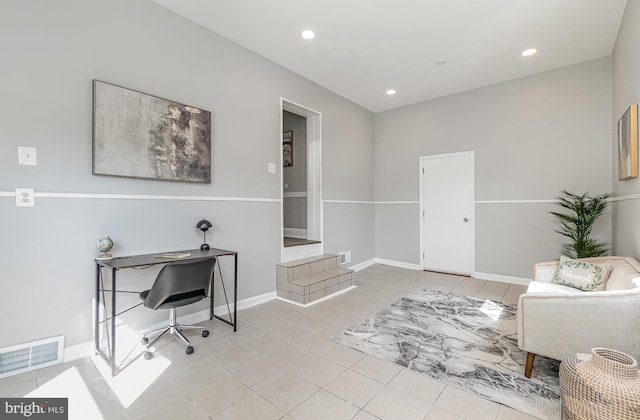 home office featuring light tile patterned flooring