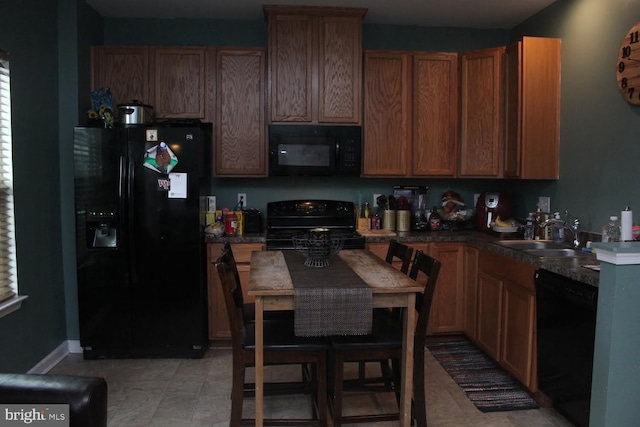 kitchen with black appliances and sink