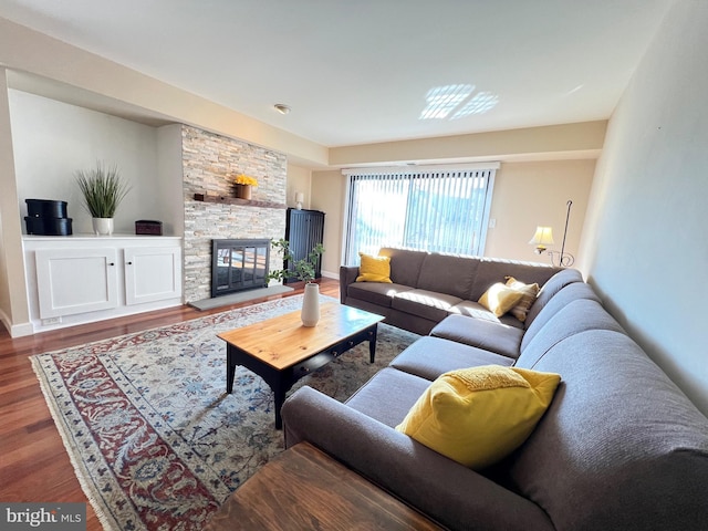 living room featuring a fireplace and hardwood / wood-style flooring