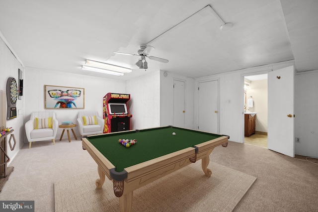 playroom with ceiling fan and pool table