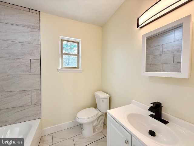 full bathroom featuring vanity, toilet, and bathtub / shower combination