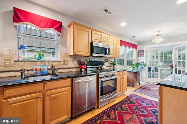 136 Sandpiper Ln, West Deptford, NJ 08086 - kitchen featuring backsplash, sink, stainless steel appliances, and hanging light fixtures